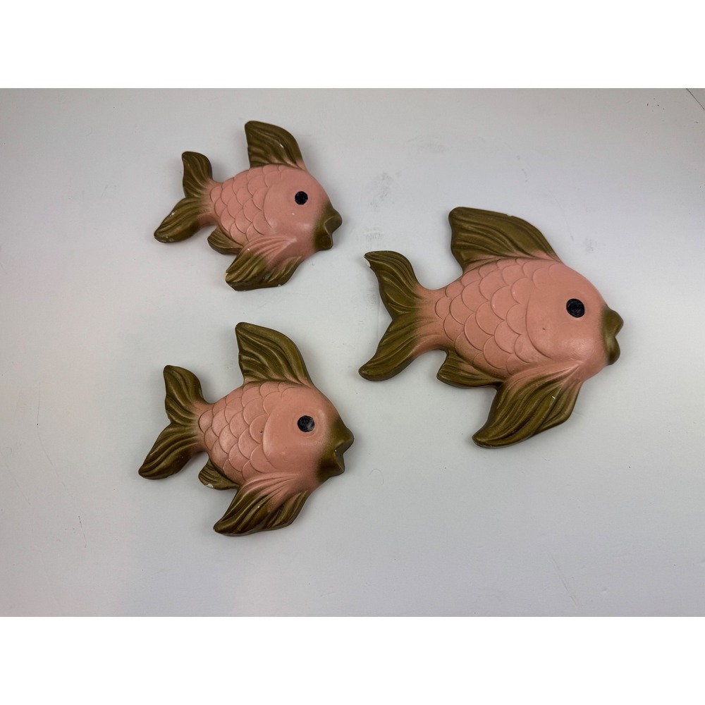 Vintage MCM Anthropomorphic Fish Wall Plaques 3 Retro Kitsch Bathroom Decor